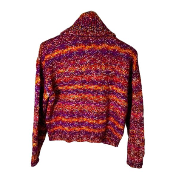 Ramy Brook NY Pink Orange Metallic Striped Chunky LS Turtleneck Sweater Size S - Picture 7 of 12